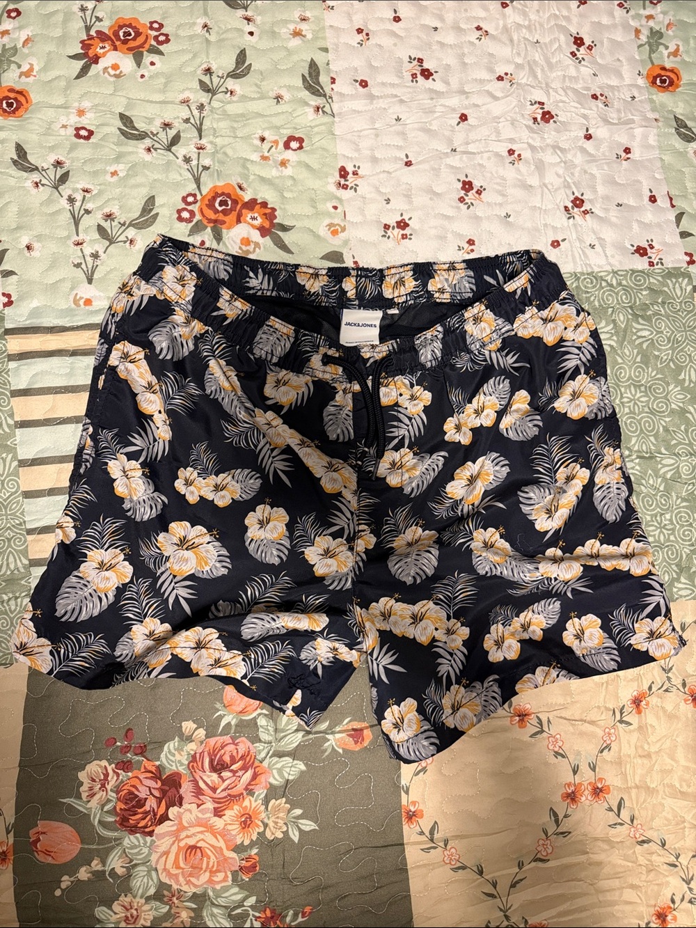 Jack & Jones Navy Floral Elastic Waist Shorts